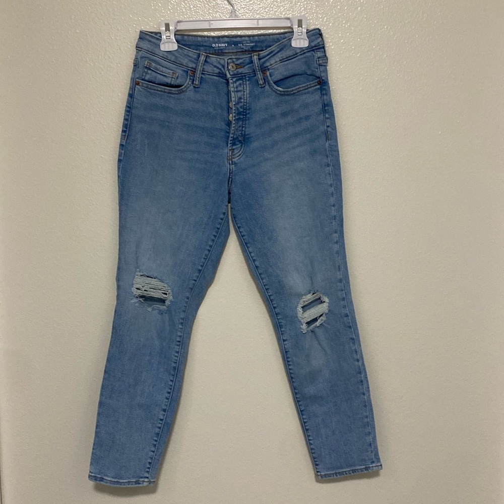 {Old Navy} button fly distressed O.G. Straight Jeans